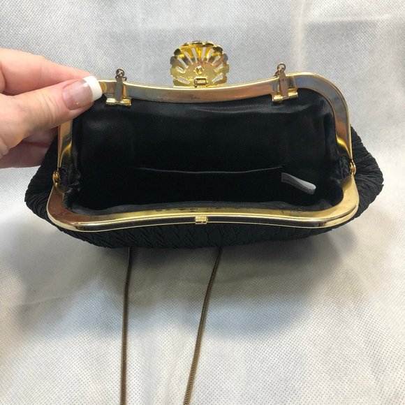 Black Rayon Clutch Bag with Gold Trim - Picture 3 of 6